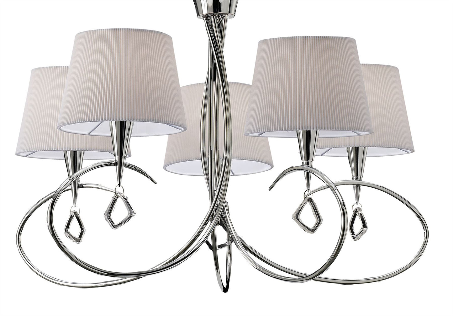 Mantra M1641 Mara Pendant 5 Light E14, Polished Chrome with Ivory White Shades