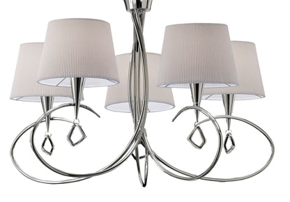 Mantra M1641 Mara Pendant 5 Light E14, Polished Chrome with Ivory White Shades