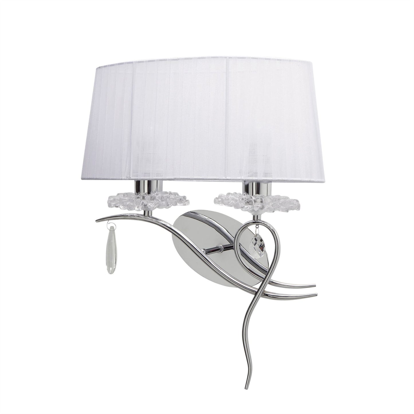 Mantra Louise Wall Light Left 2 Light E27 with White Shade Polished Chrome/Clear Crystal