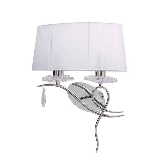 Mantra Louise Wall Light Left 2 Light E27 with White Shade Polished Chrome/Clear Crystal