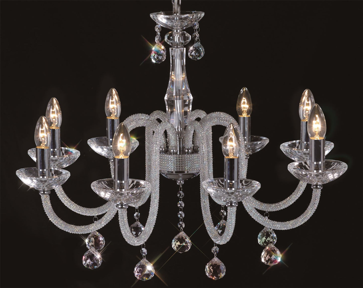 Diyas Amora 72cm  8 Light E14 Polished Chrome/Crystal Ceiling Pendant Light Fitting
