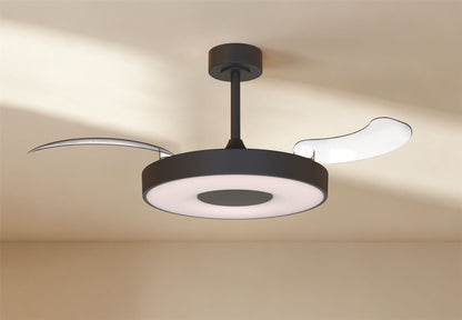 Coin Fan M 49cm 40W LED Dimmable Ceiling With Built-In 30W DC Fan, 3000-5000K Remote, APP, Alexa & Google Voice Control, 6400lm, Black