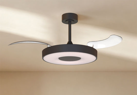Coin Fan M 49cm 40W LED Dimmable Ceiling With Built-In 30W DC Fan, 3000-5000K Remote, APP, Alexa & Google Voice Control, 6400lm, Black