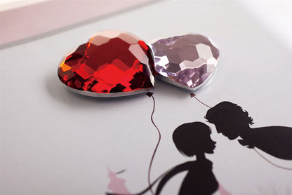 Diyas Home Crystal Wall Art (DH) Emotion Couple Kissing, Black Frame Red, Pink Crystal Framed