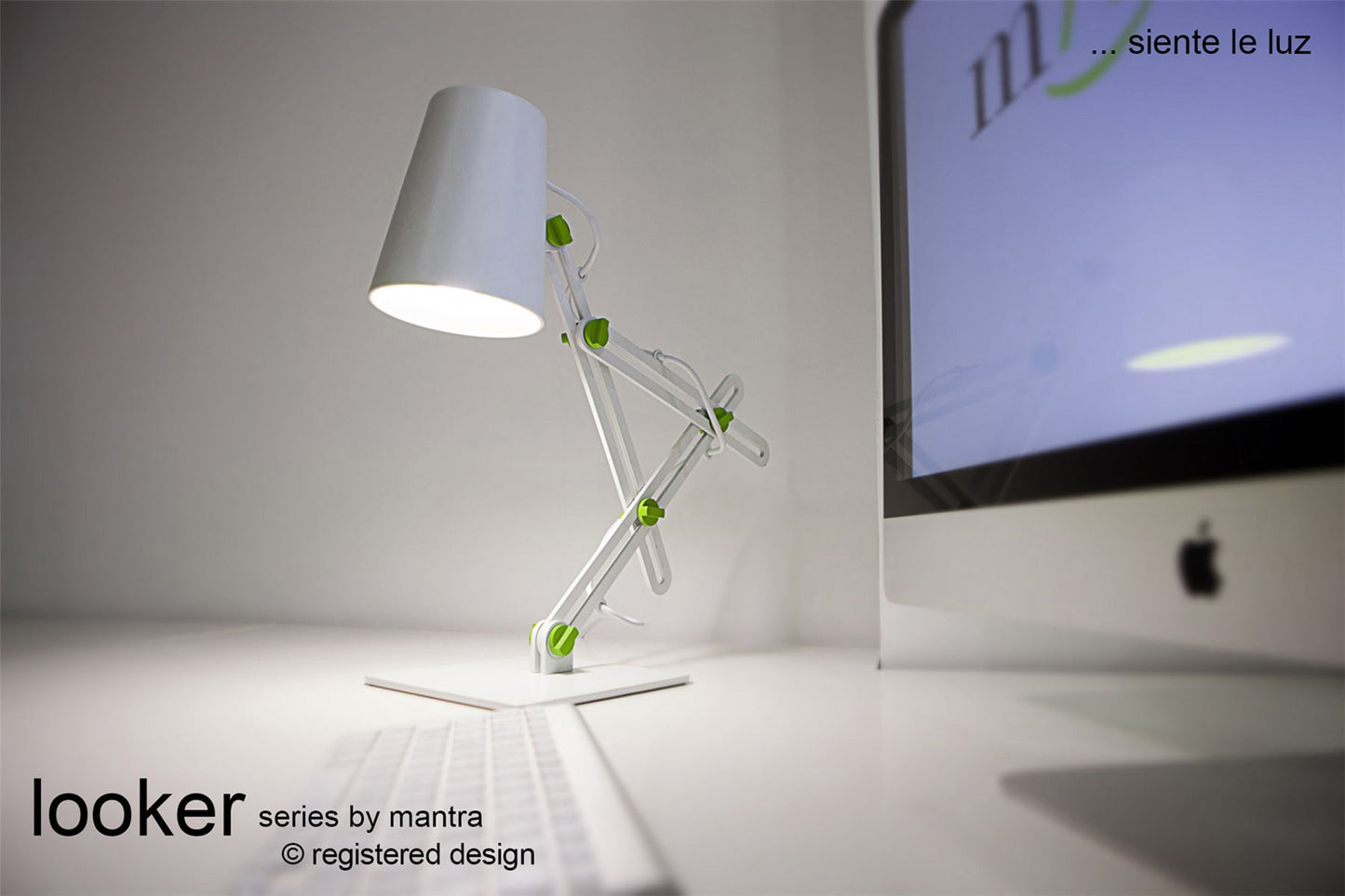 Mantra M3614 Looker Table Lamp 1 Light E27, Matt White/Green