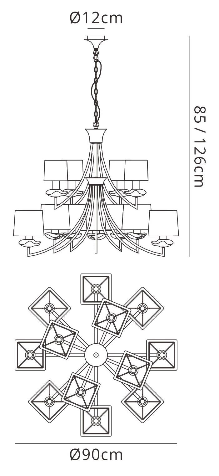 Mantra M0792 Akira Pendant 2 Tier 12 Light E14, Polished Chrome with Black Shades