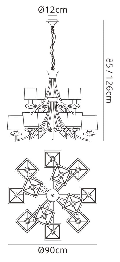 Mantra M0792 Akira Pendant 2 Tier 12 Light E14, Polished Chrome with Black Shades