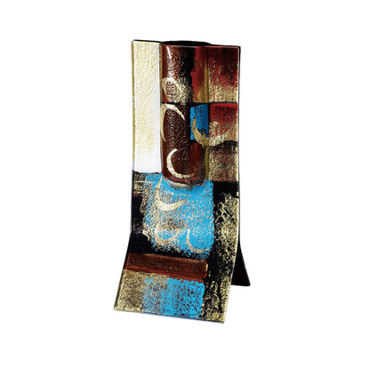 Diyas Home (DH) Delphia Glass Art Rectangle Vase Brown/Blue/Multi-Colour Glitter
