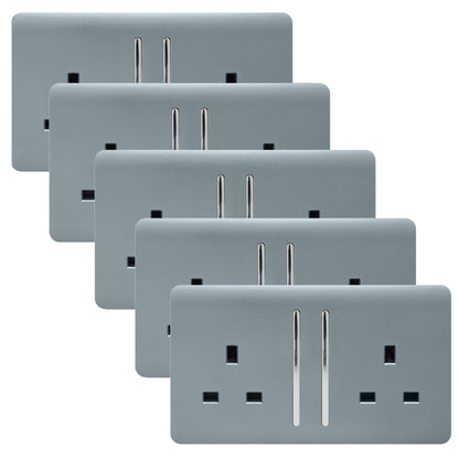 Trendi 2 Gang Artistic Modern Glossy 13 Amp Switched Tactile Plug Socket Cool Grey (5 Pack)