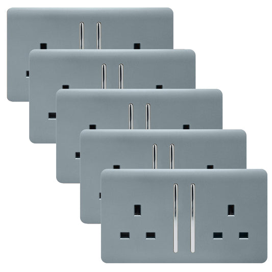 Trendi 2 Gang Artistic Modern Glossy 13 Amp Switched Tactile Plug Socket Cool Grey (5 Pack)