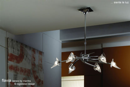 Mantra Flavia 73cm Telescopic Pendant Convertible To Semi Flush Round 6 Light G9, Black Chrome