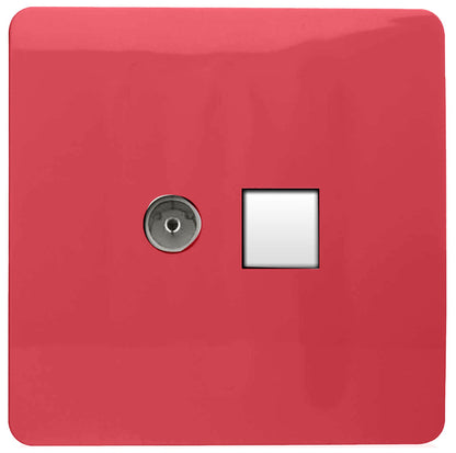 Trendi Artistic Modern Glossy Tactile TV Co-axial Socket + Telephone Socket Strawberry