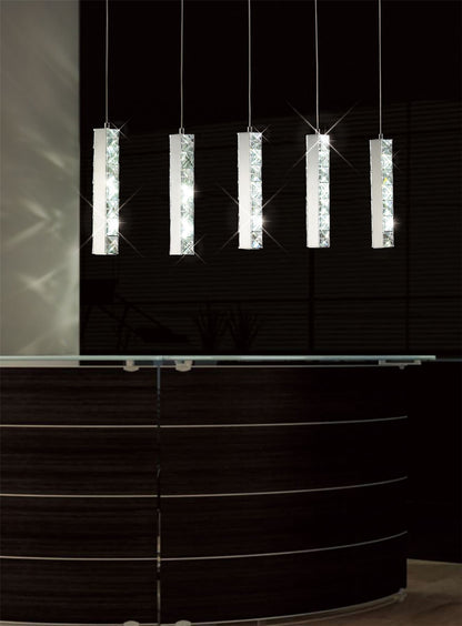 Diyas Galaxy Linear  5 Drop 15W LED 6000K Polished Chrome, Crystal Ceiling Pendant Light Fitting