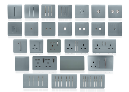 Trendi 2 Gang Artistic Modern Glossy 13 Amp Switched Tactile Plug Socket Cool Grey (5 Pack)