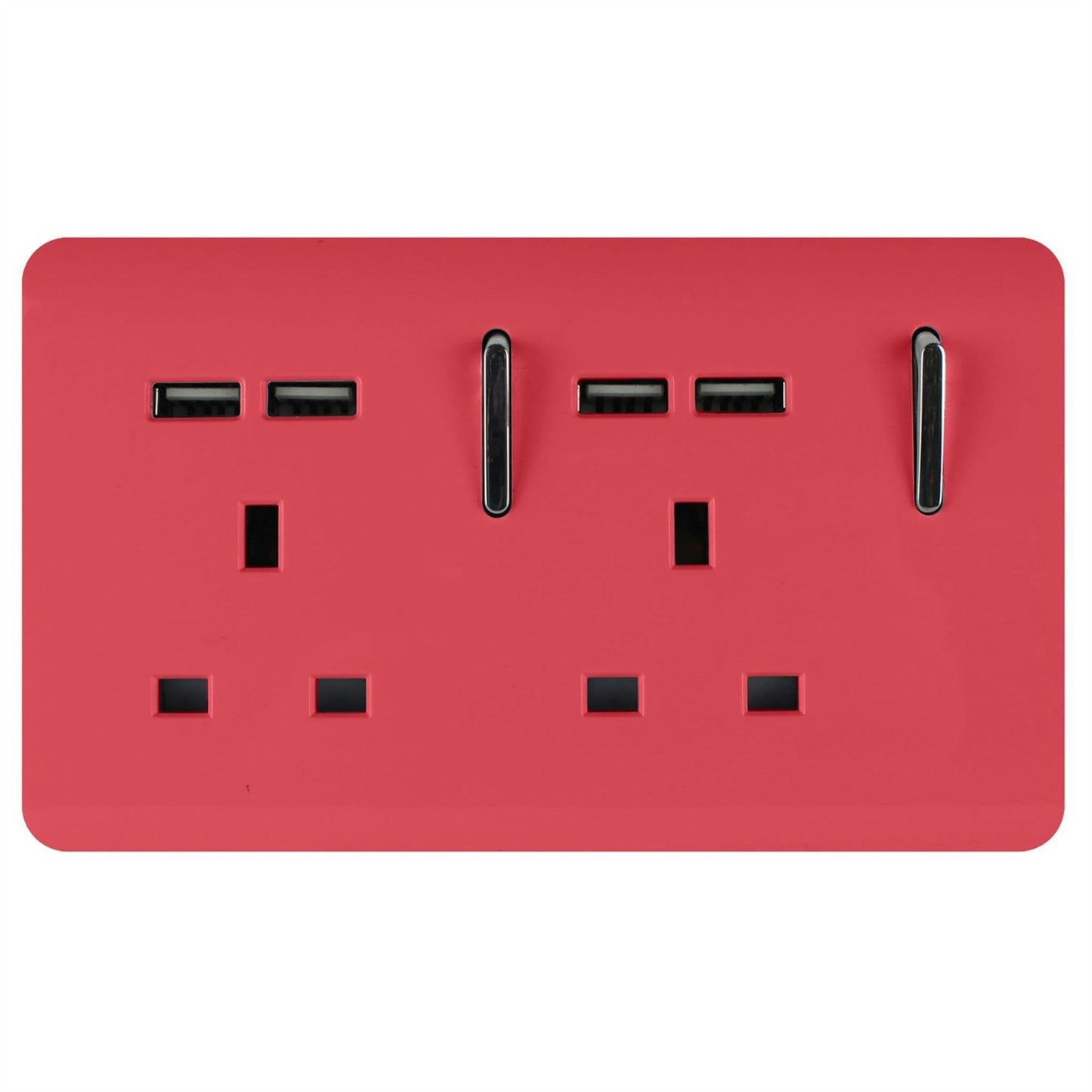 Trendi 2 Gang Artistic Modern Glossy 13 Amp 4x2.1mA USB Switched Tactile Plug Socket Strawberry