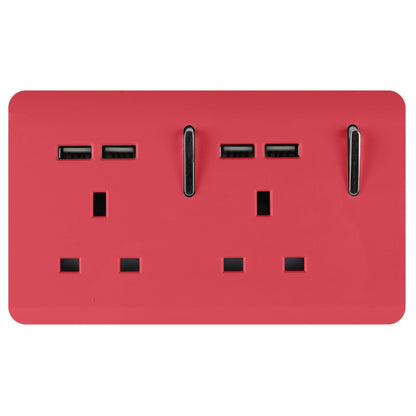 Trendi 2 Gang Artistic Modern Glossy 13 Amp 4x2.1mA USB Switched Tactile Plug Socket Strawberry