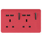 Trendi 2 Gang Artistic Modern Glossy 13 Amp 4x2.1mA USB Switched Tactile Plug Socket Strawberry
