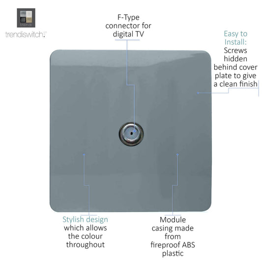Trendi 1 Gang Artistic Modern Glossy Screwless Television Satellite Socket Cool Grey