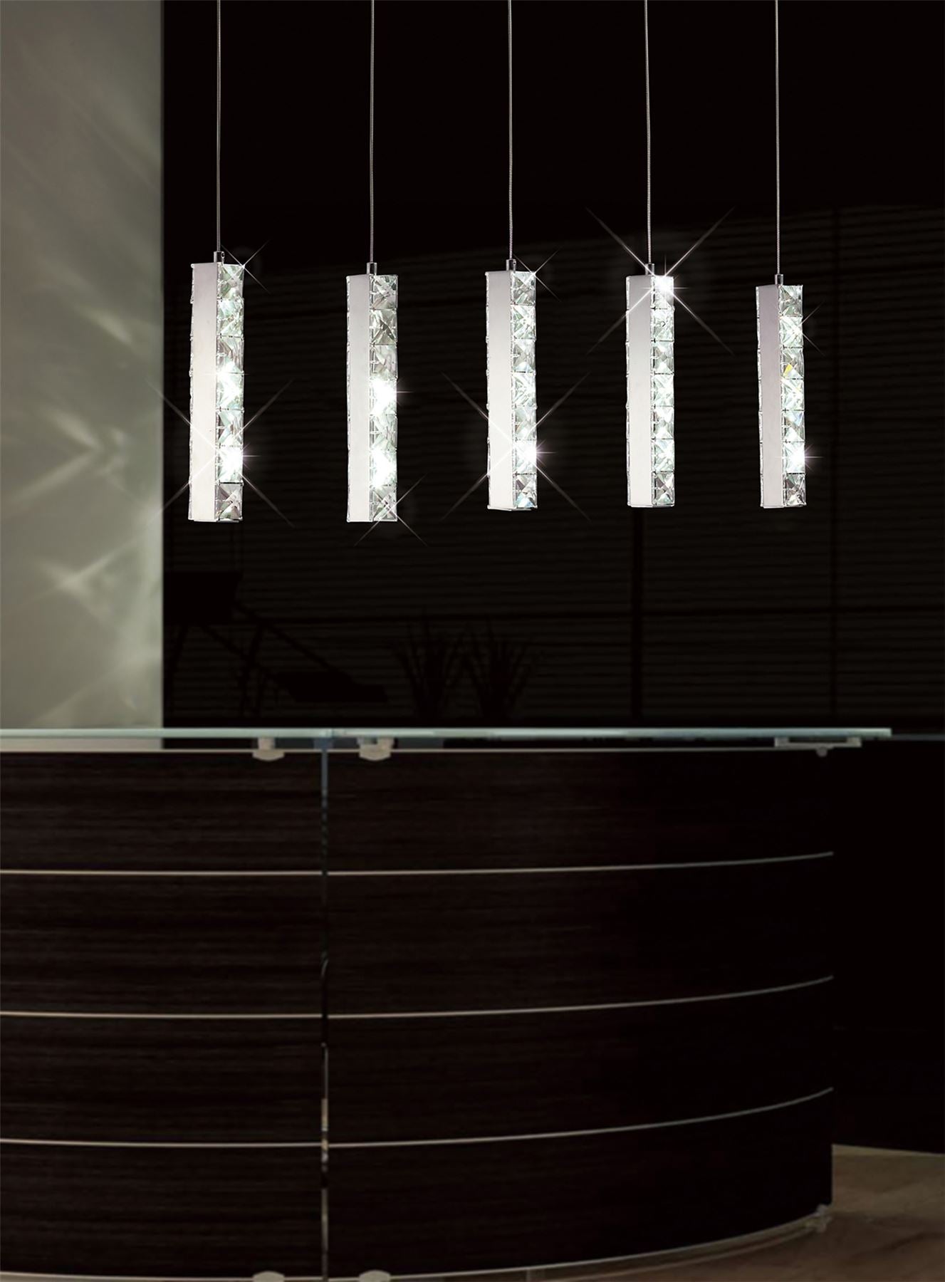 Diyas Galaxy Linear  5 Drop 15W LED 4000K Polished Chrome, Crystal Ceiling Pendant Light Fitting