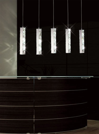 Diyas Galaxy Linear  5 Drop 15W LED 4000K Polished Chrome, Crystal Ceiling Pendant Light Fitting