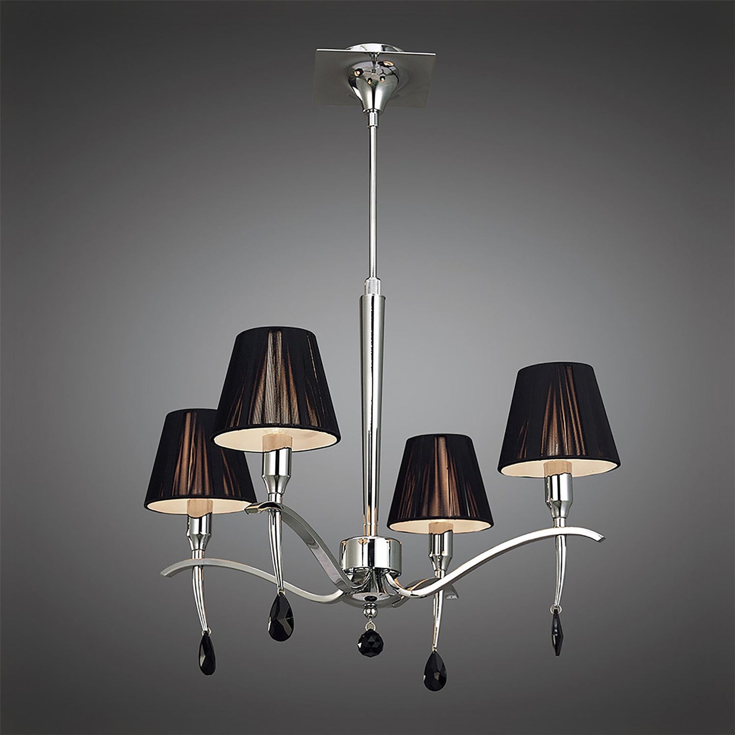 Mantra M0343 Siena Pendant Round 4 Light E14, Polished Chrome with Black Shades and Black Crystal