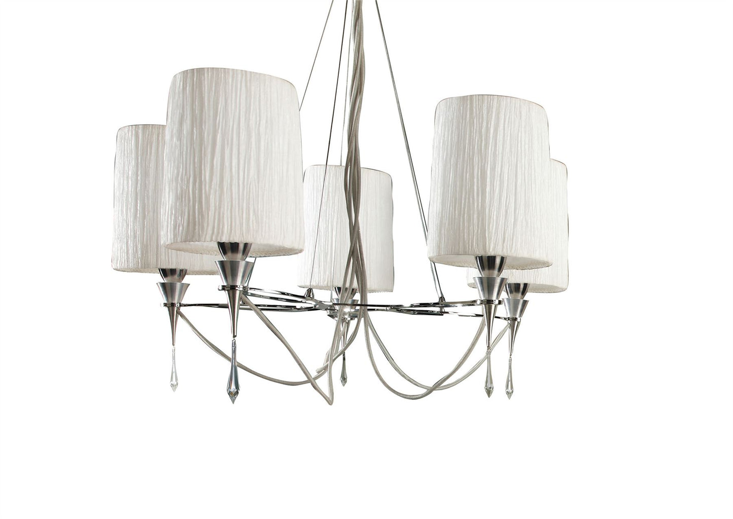Mantra Lucca 70cm Pendant 5 Light E27, Polished Chrome with White Shades & Clear Crystal