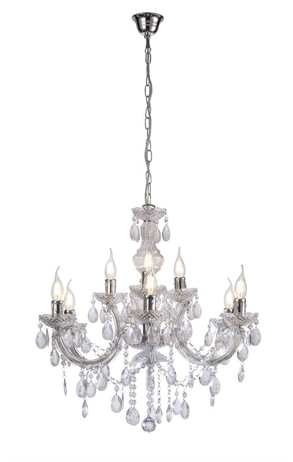 Deco Floria Chandelier with Acrylic Sconce & Acrylic Droplets 6+3 Light E14 Polished Chrome Finish