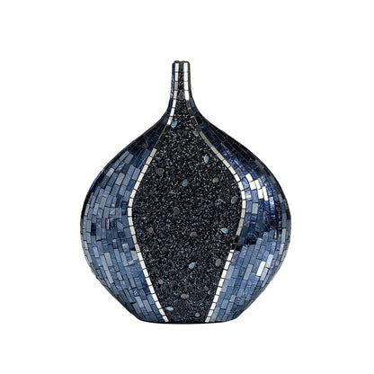 Diyas Home (DH) Sapphire Mosaic Vase Round Blue/Silver Mosaic