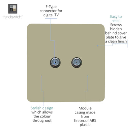 Trendi Switch 2 Gang Male F-Type Satellite Television Socket in Champagne Gold