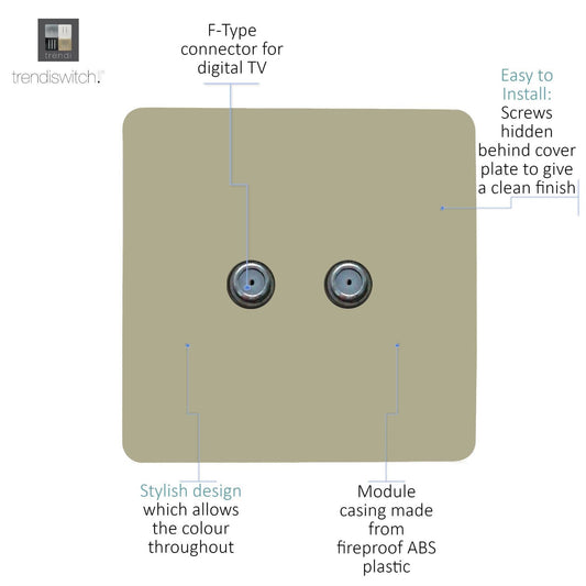 Trendi Switch 2 Gang Male F-Type Satellite Television Socket in Champagne Gold