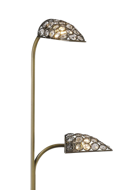 Diyas Ashton Floor Lamp 2 Light G9 Antique Brass/Crystal, NOT LED/CFL Compatible