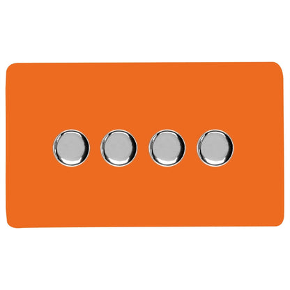 Trendi 4 Gang 2 Way 240V 100w LED Dimmer Screwless Raised Front Plate Plastic Artistic Modern Glossy 10 Amp Chrome Single Electrical Wall Light Switch in Sunset Orange - ART-4LDMOR