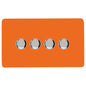 Trendi 4 Gang 2 Way 240V 100w LED Dimmer Screwless Raised Front Plate Plastic Artistic Modern Glossy 10 Amp Chrome Single Electrical Wall Light Switch in Sunset Orange - ART-4LDMOR