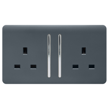 Trendi 2 Gang Artistic Modern Glossy 13 Amp Switched Tactile Plug Socket Warm Grey (5 Pack)