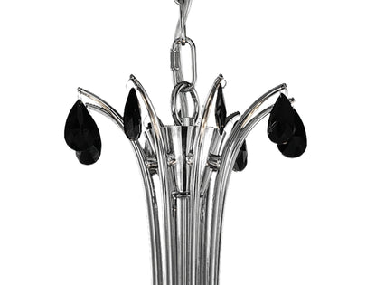 Mantra M6312 Andrea Pendant 100cm Round, 8 x E14 (Max 20W), Polished Chrome, White Shades, Black Crystal Droplets