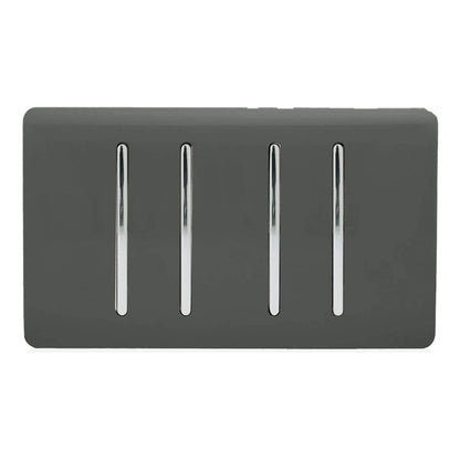 Trendi 4 Gang (2 Way & 1x Intermediate) Glossy 10 Amp Rocker Light Switch Charcoal