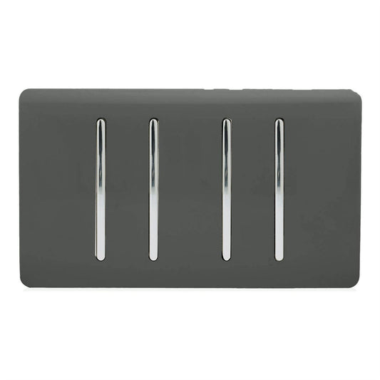 Trendi 4 Gang (2 Way & 1x Intermediate) Glossy 10 Amp Rocker Light Switch Charcoal