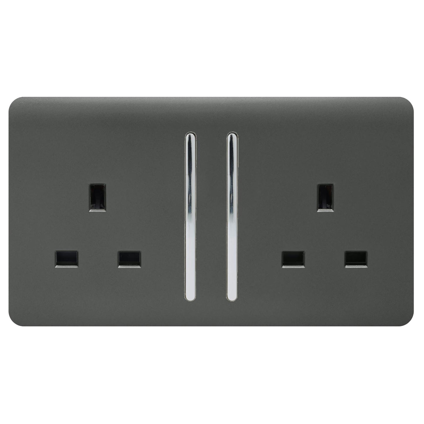 Trendi 2 Gang Artistic Modern Glossy 13 Amp Switched Tactile Plug Socket Charcoal (5 Pack)
