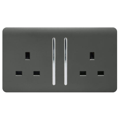 Trendi 2 Gang Artistic Modern Glossy 13 Amp Switched Tactile Plug Socket Charcoal (5 Pack)