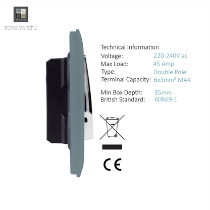 Trendi Artistic Modern Glossy 45 A Tactile Light Switch & Neon Insert Cool Grey