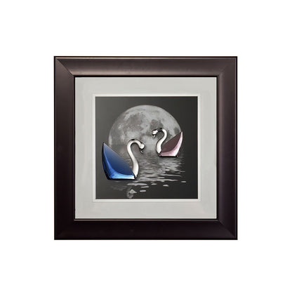Diyas Home Crystal Wall Art (DH) Nature Moonlight Swans Black Frame Blue, Pink, Clear Crystal