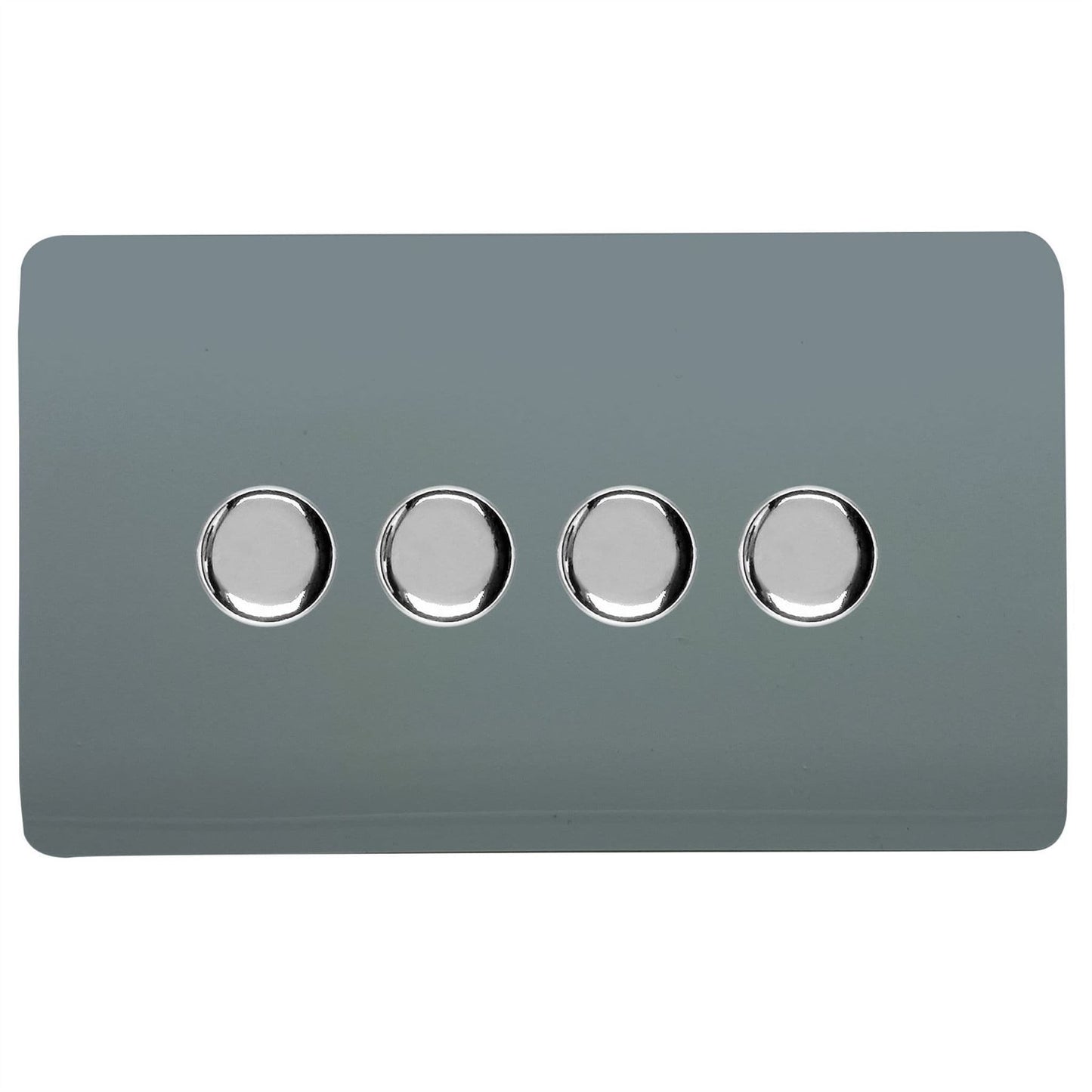 Trendi 4 Gang 2 Way 240V 100w LED Dimmer Screwless Raised Front Plate Plastic Artistic Modern Glossy 10 Amp Chrome Single Electrical Wall Light Switch in Cool Grey - ART-4LDMCG