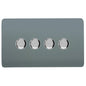 Trendi 4 Gang 2 Way 240V 100w LED Dimmer Screwless Raised Front Plate Plastic Artistic Modern Glossy 10 Amp Chrome Single Electrical Wall Light Switch in Cool Grey - ART-4LDMCG