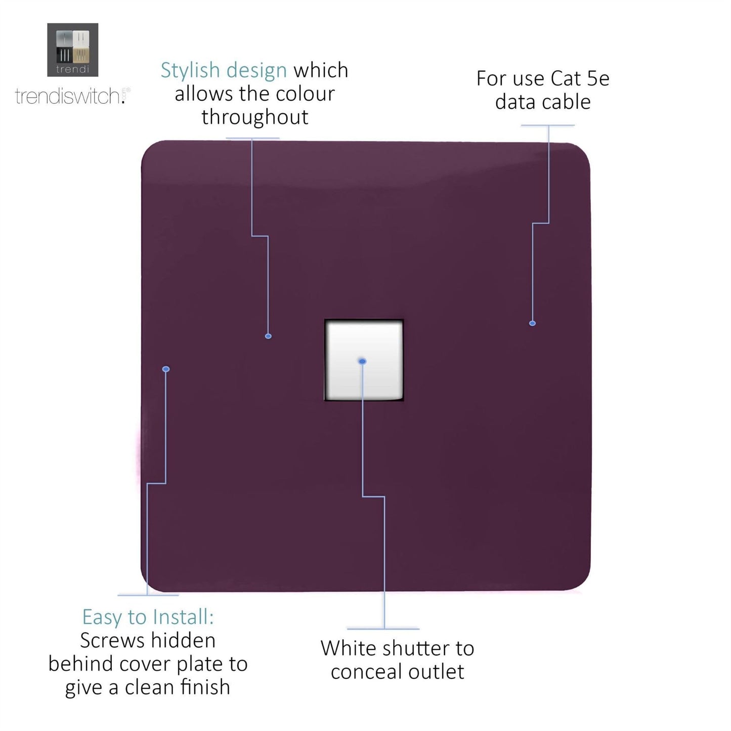 Trendi Artistic Modern Glossy Tactile RJ45 Cat 5e Ethernet Socket Plum
