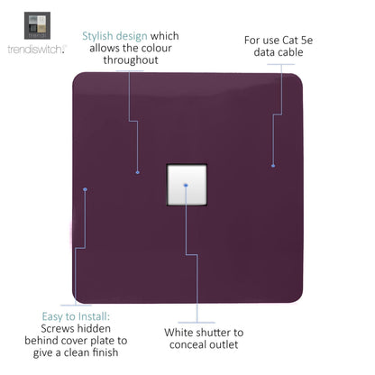 Trendi Artistic Modern Glossy Tactile RJ45 Cat 5e Ethernet Socket Plum