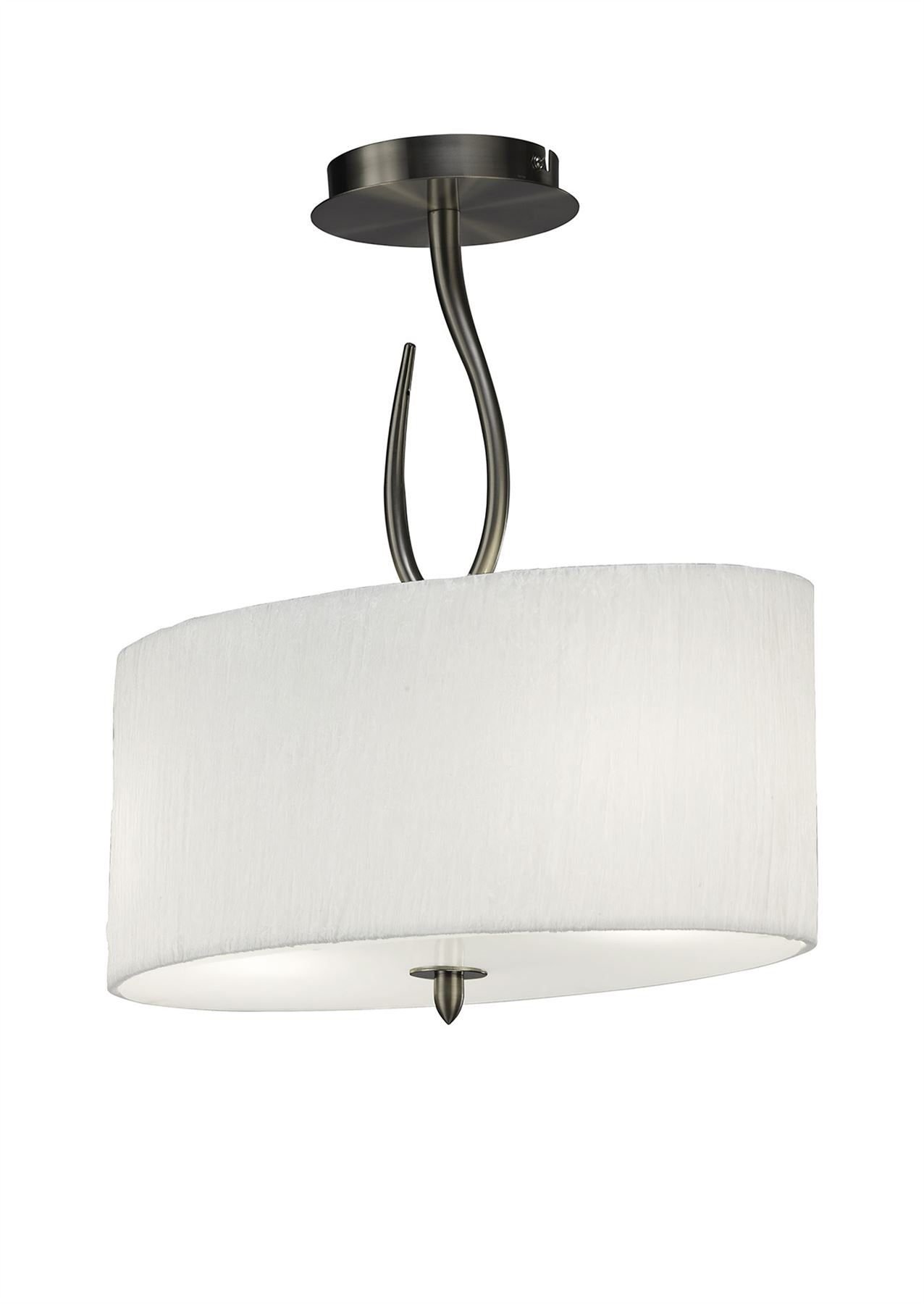 Mantra M3710 Lua Oval Semi Ceiling 2 Light E27, Satin Nickel with White Shade