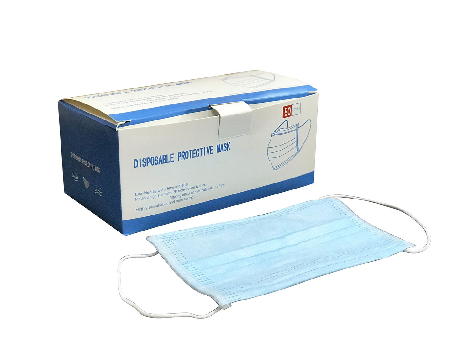 Deco Additions Disposable Basic Mask, (Pack 50) High Standard PP Non-Woven Fabrics, Filtering Effects Of Raw Materials =95%, Breathable and Comfortable.