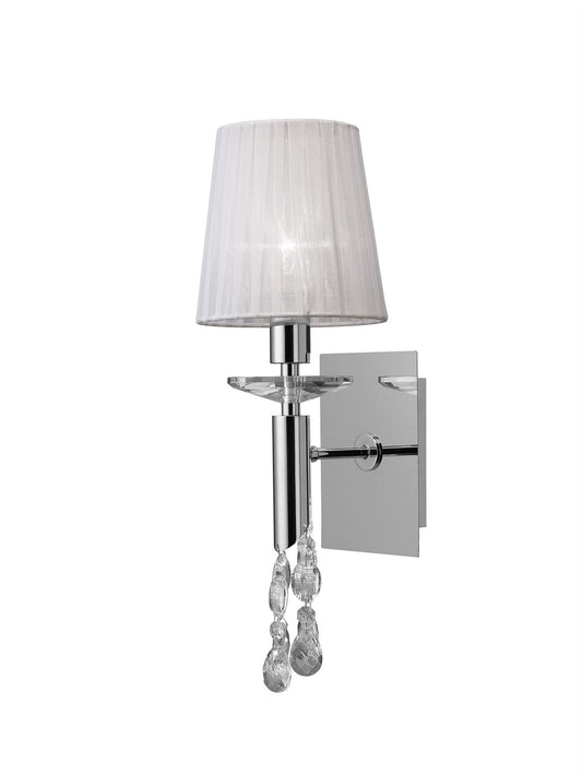Mantra Tiffany Wall Light Switched 1+1 Light E14+G9, Polished Chrome with White Shade & Clear Crystal