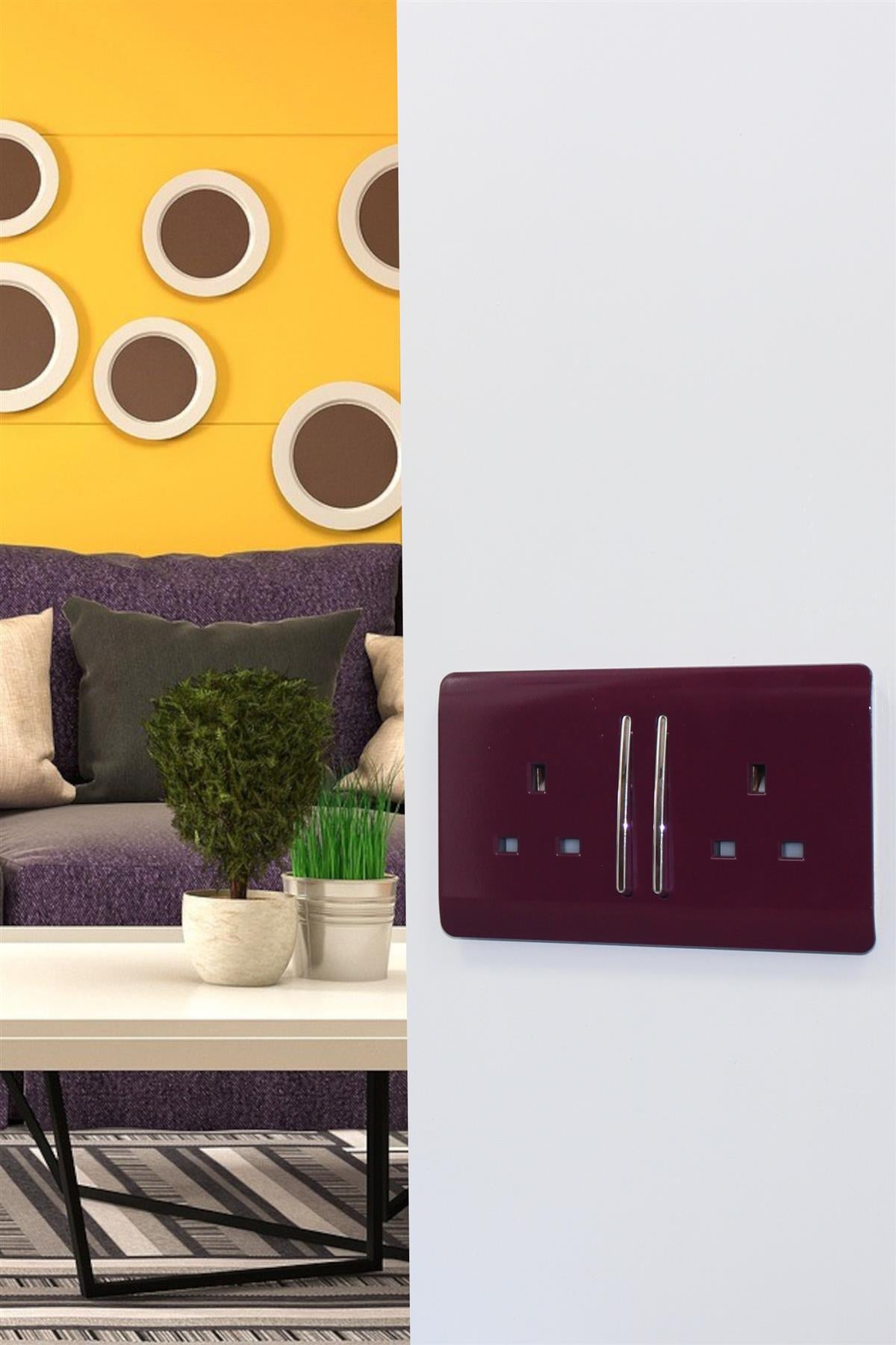 Trendi 2 Gang Artistic Modern Glossy 13 Amp Switched Tactile Plug Socket Plum (5 Pack)