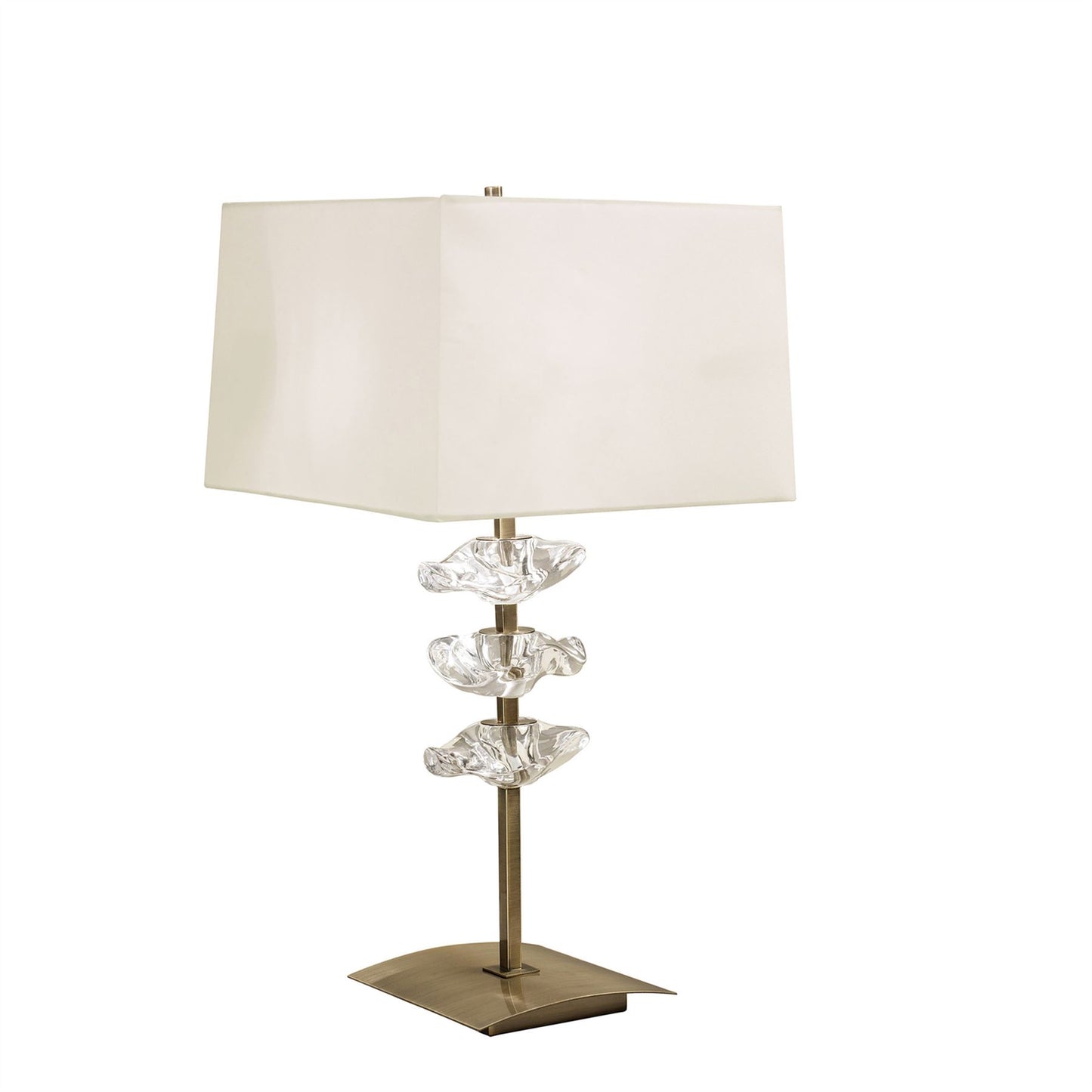 Mantra Akira Table Lamp 2 Light E27, Antique Brass with Cream Shade